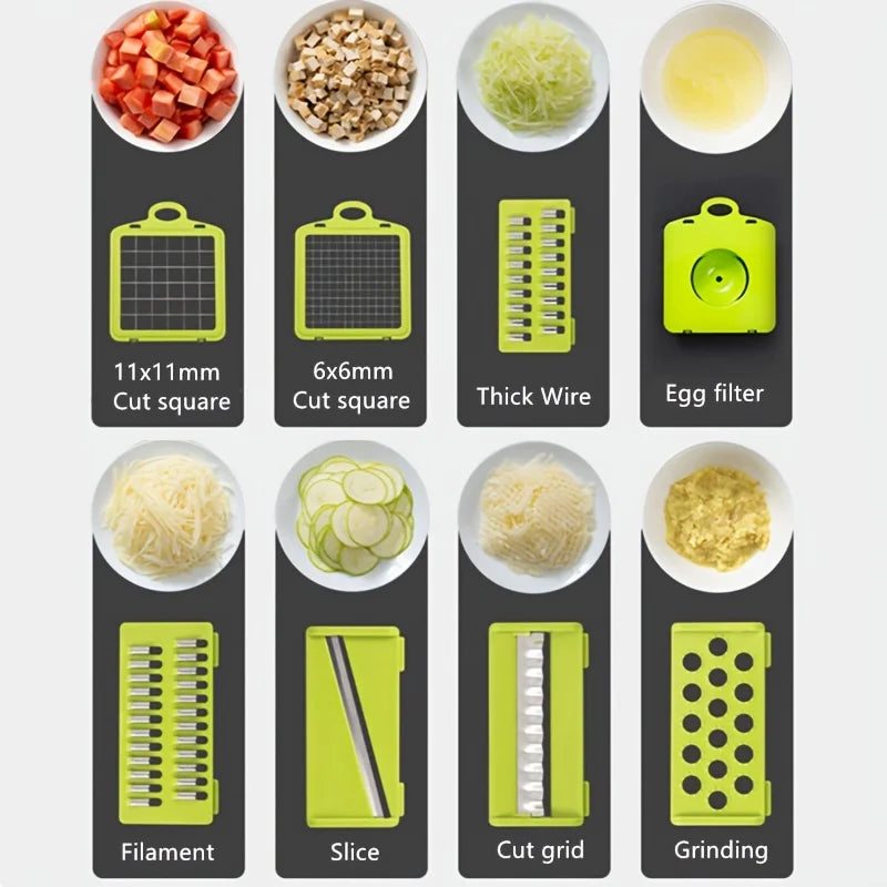 14pcs/Set Vegetable Chopper,Multifunctional Fruit Slicer,Manual Food Grater,Cutter With Container,Mincer Chopper,Kitchen Stuff
